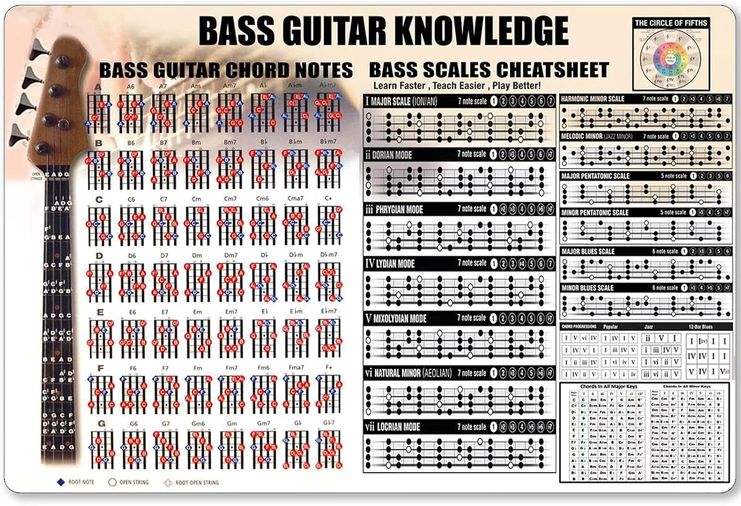 Musical Instrument Sign - Basgitaar Kennis Metalen Teken Basgitaar Akkoord