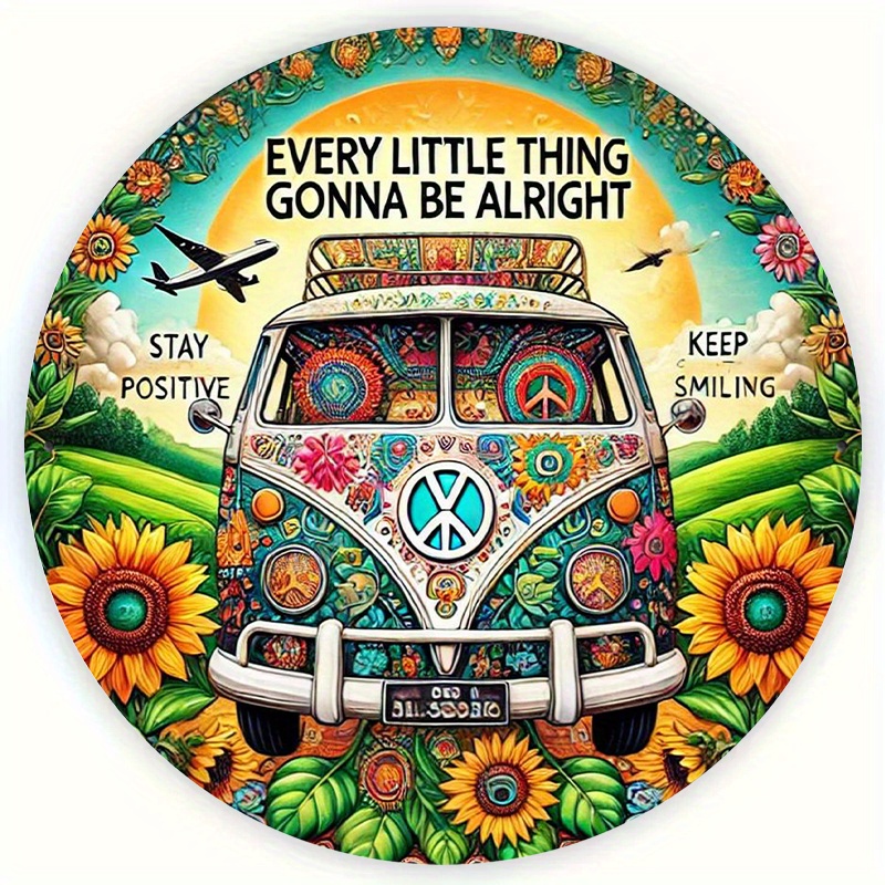 Musical Instrument Sign - Retro Peace Van & Sunflower metalen