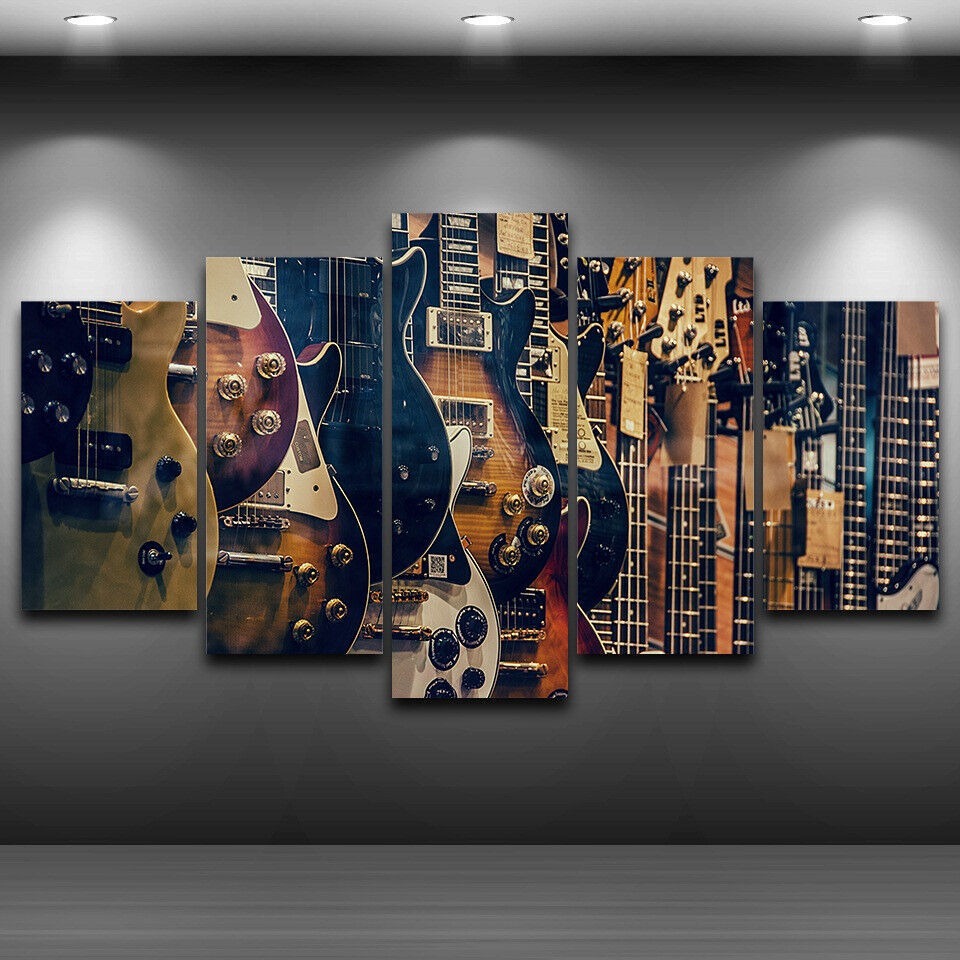 Musical Instrument Of Africa - Geen Frame Canvas 5 Stuks Vintage