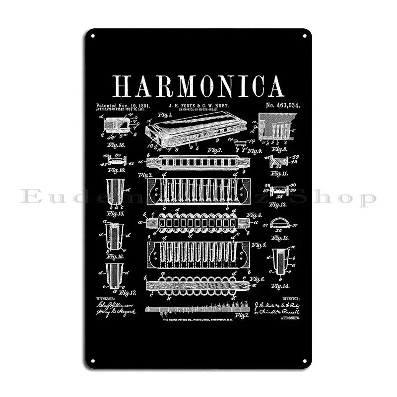 Musical Instrument Sign - Mondharmonica speler mondorgel muziekinstrument vintage patent